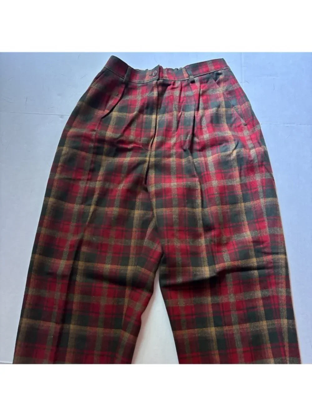 Vintage Pendleton 100% Wool Red Plaid Pants Lined Size 10 See Measurements